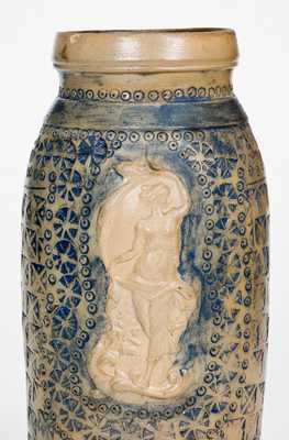 Large-Sized New Ulm, Minnesota, Stoneware Tankard w/ Sprigged Classical Figure