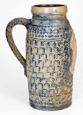 Large-Sized New Ulm, Minnesota, Stoneware Tankard w/ Sprigged Classical Figure
