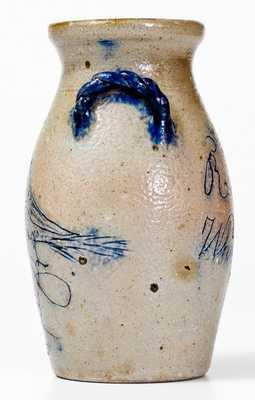 Outstanding Miniature Stoneware Incised Bird Churn attrib. Farrar, Geddes, NY