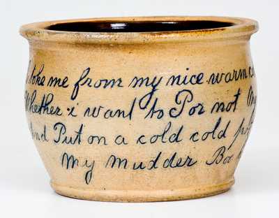 Outstanding Stoneware Child s Chamber Pot with Charming Poetic Inscription