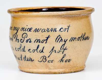 Outstanding Stoneware Child s Chamber Pot with Charming Poetic Inscription