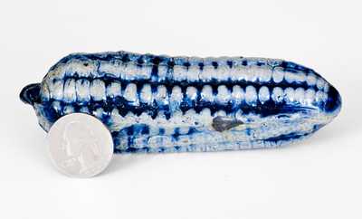Very Unusual Molded Stoneware Corn Cob w/ Cobalt Decoration