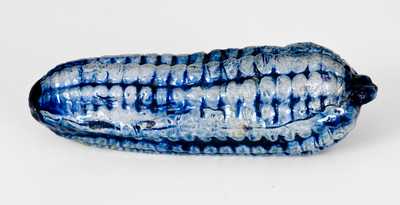 Very Unusual Molded Stoneware Corn Cob w/ Cobalt Decoration