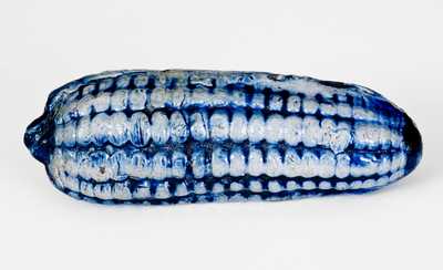 Very Unusual Molded Stoneware Corn Cob w/ Cobalt Decoration