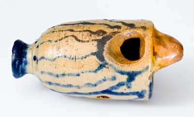 Very Unusual Stoneware Whistle with Elaborate Brushed Cobalt Decoration