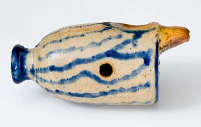 Very Unusual Stoneware Whistle with Elaborate Brushed Cobalt Decoration