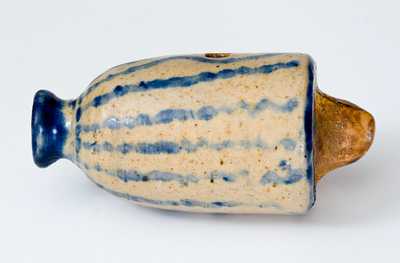 Very Unusual Stoneware Whistle with Elaborate Brushed Cobalt Decoration