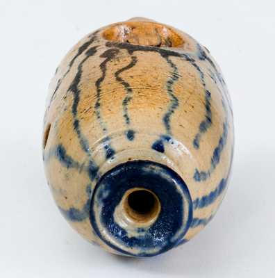 Very Unusual Stoneware Whistle with Elaborate Brushed Cobalt Decoration