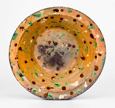 Outstanding Redware Bowl with Elaborate Three-Color Slip Decoration, attrib. Solomon Loy, Alamance County, NC, circa 1825-40
