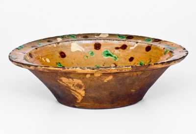 Outstanding Loy Family, Alamance County, NC Redware Bowl w/ Multi-Colored Spotted Slip Decoration