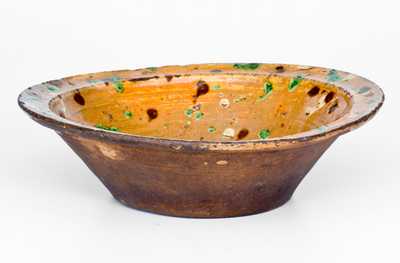 Outstanding Loy Family, Alamance County, NC Redware Bowl w/ Multi-Colored Spotted Slip Decoration