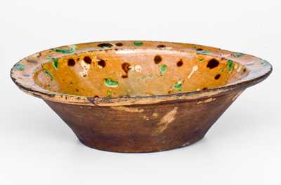 Outstanding Loy Family, Alamance County, NC Redware Bowl w/ Multi-Colored Spotted Slip Decoration