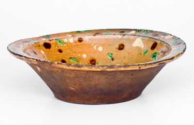 Outstanding Loy Family, Alamance County, NC Redware Bowl w/ Multi-Colored Spotted Slip Decoration