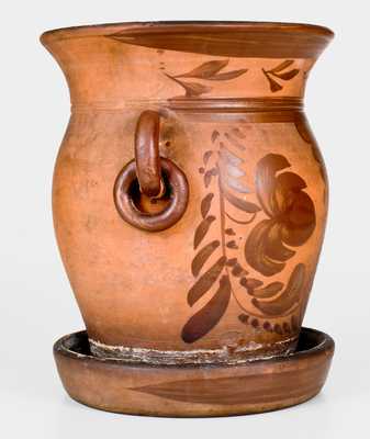 Exceptional Southwestern PA Tanware Flowerpot w/ Elaborate Decoration and Ring Handles