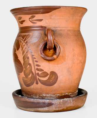 Exceptional Southwestern PA Tanware Flowerpot w/ Elaborate Decoration and Ring Handles