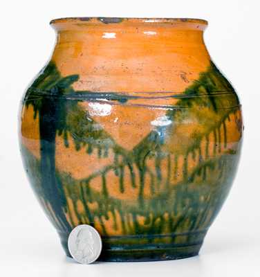 Outstanding C. A. Haun, Greene County, TN Redware Jar with Copper Slip Decoration