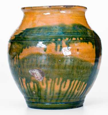 Outstanding C. A. Haun, Greene County, TN Redware Jar with Copper Slip Decoration