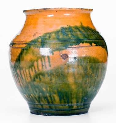 Outstanding C. A. Haun, Greene County, TN Redware Jar with Copper Slip Decoration