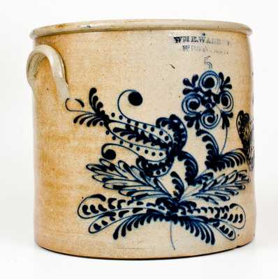 5 Gal. WM E. WARNER / WEST-TROY Stoneware Crock w/ Elaborate Slip-Trailed Decoration