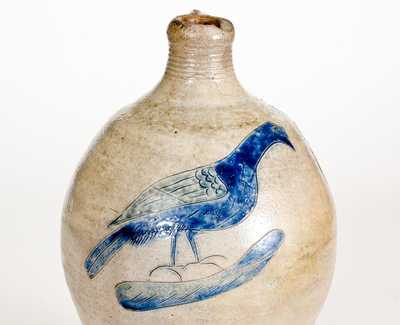 Very Fine Early Manhattan Stoneware Jug with Incised Bird Decoration