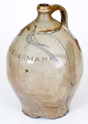 PAUL CUSHMAN (Albany) Stoneware Jug w/ Incised Bird