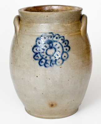 2 Gal. New York State Stoneware Jar with Slip-Trailed Floral Decoration