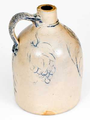 Rare Stoneware Jug with Ornate Incised Decoration of a Woman