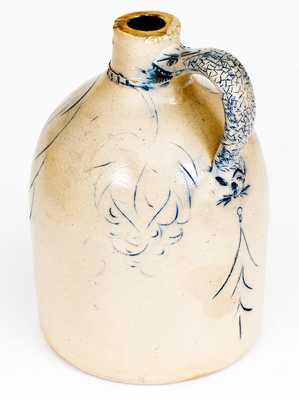 Rare Stoneware Jug with Ornate Incised Decoration of a Woman