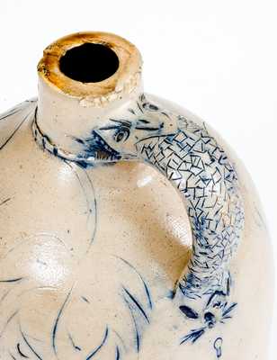 Rare Stoneware Jug with Ornate Incised Decoration of a Woman