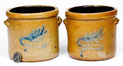 Fine Pair of Miniature Stoneware Crocks att. Nathan Clark, Mount Morris, NY