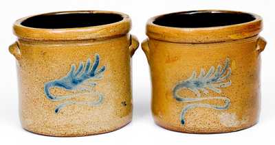 Fine Pair of Miniature Stoneware Crocks att. Nathan Clark, Mount Morris, NY