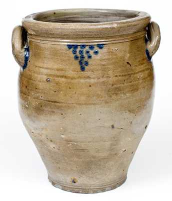 Rare 3 Gal. Abraham Mead, Greenwich, CT Stoneware Jar w/ Spotted Decoration, c1790