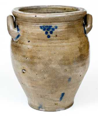 Rare 3 Gal. Abraham Mead, Greenwich, CT Stoneware Jar w/ Spotted Decoration, c1790