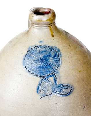 Rare Stoneware Jug w/ Impressed Flower, possibly Josiah Chapman, Troy, NY