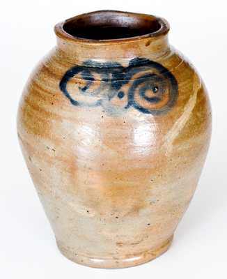 Fine Small-Sized Stoneware Jar with Watchspring Decoration, NY or NJ Origin, circa 1789