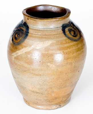 Fine Small-Sized Stoneware Jar with Watchspring Decoration, NY or NJ Origin, circa 1789