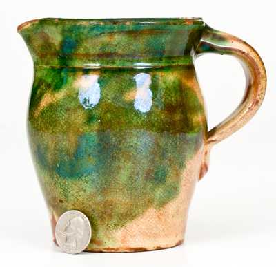 Fine Squat Multi-Glazed Redware Cream Pitcher, Strasburg, VA, circa 1890