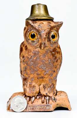 Rare Anna Pottery / 1895 Stoneware Owl Figure, "Night Operator"