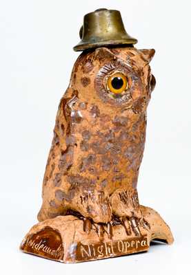 Rare Anna Pottery / 1895 Stoneware Owl Figure, "Night Operator"