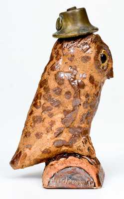 Rare Anna Pottery / 1895 Stoneware Owl Figure, "Night Operator"