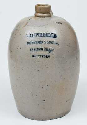 J. C. WHEELER / GROCERIES & LIQUORS / BALTIMORE Stoneware Advertising Jug