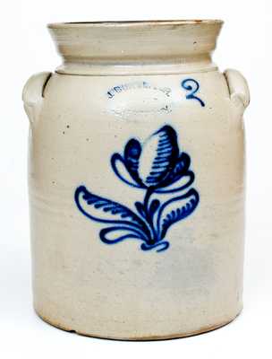 2 Gal. J. BURGER, JR. / ROCHESTER, NY Stoneware Jar w/ Slip-Trailed Floral Decoration