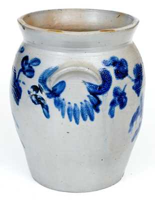 Fine 4 Gal. Stoneware Jar with Bold Cobalt Floral Decoration, Baltimore, c1840