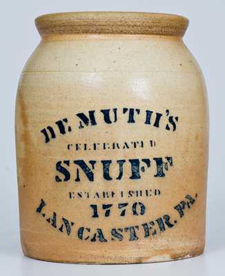 Very Rare PFALTZGRAFF Stoneware Demuth's Snuff Jar / Lancaster, PA