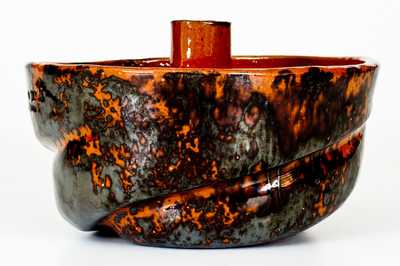 JOHN W. BELL / WAYNESBORO, PA Redware Cake Mold with Sponged Manganese Glaze