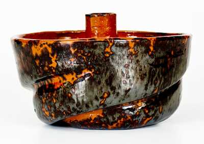 JOHN W. BELL / WAYNESBORO, PA Redware Cake Mold with Sponged Manganese Glaze