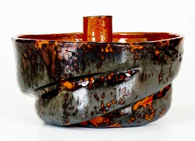 JOHN W. BELL / WAYNESBORO, PA Redware Cake Mold with Sponged Manganese Glaze