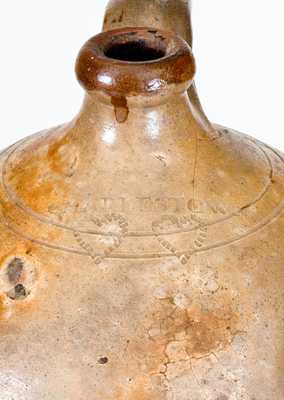 2 Gal. CHARLESTOWN, Mass. Stoneware Jug with Impressed Hearts
