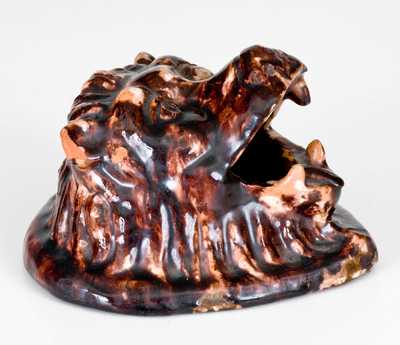 Unusual Redware Bear's Head Wall Plaque, probably Gast Pottery, Lancaster, PA