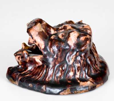 Unusual Redware Bear's Head Wall Plaque, probably Gast Pottery, Lancaster, PA